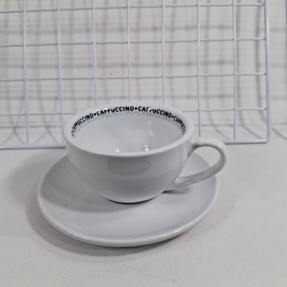 Konitz Porcelain Cappuccino Cup and Saucer Germany White With Pattern Inner Rim